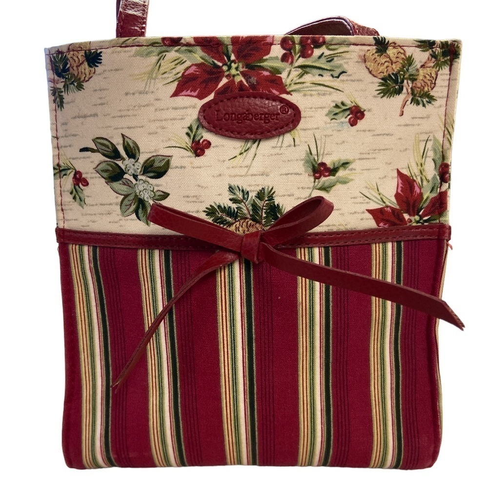 Longaberger Mini Tote Poinsettia & Striped Bag EUC